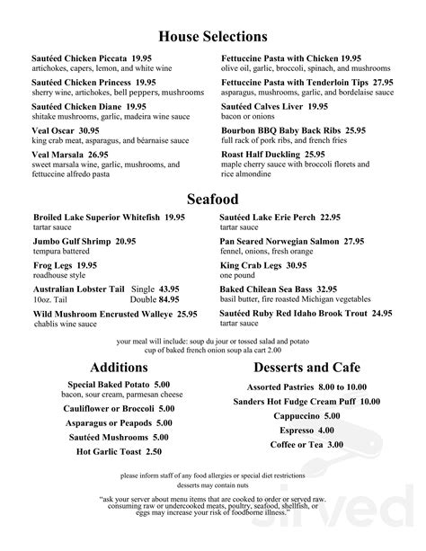 Menu for Mr. Paul's Chop House in Roseville, MI | Sirved