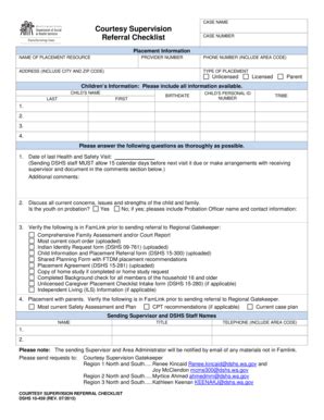 Fillable Online dshs wa Courtesy Supervision Referral Checklist - dshs ...