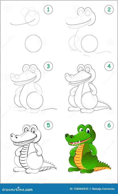 How To Draw Step by Step a Cute Toy Crocodile. Educational Page for ...