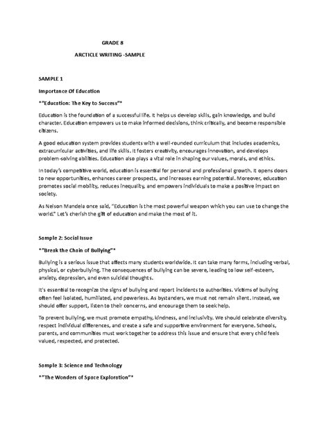 Grade 8 Article Writing Samples and Insights - Studocu
