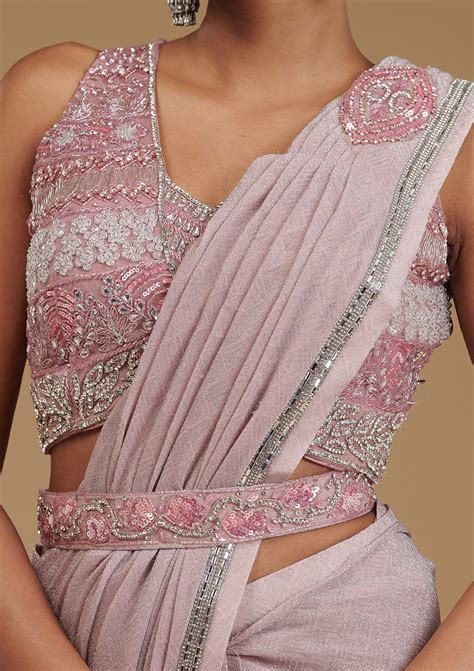 Buy Onion Pink Stonework Satin Saree - Koskii