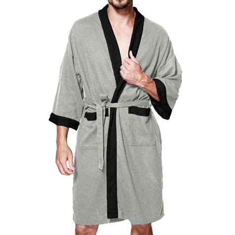 Defitshape Men's Summer Robe Pjs Bath Cotton V Neck Spring Comfy Trendy ...