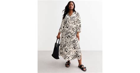 Curves White Shell Print Midi Shirt Dress | New Look