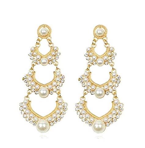 Yellow Chimes Danglers Earrings for Women Traditional Pearl Gold Plated ...