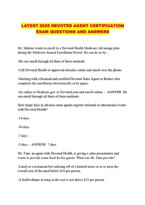LATEST 2025 DEVOTED AGENT CERTIFICATION EXAM QUESTIONS AND ANSWERS ...