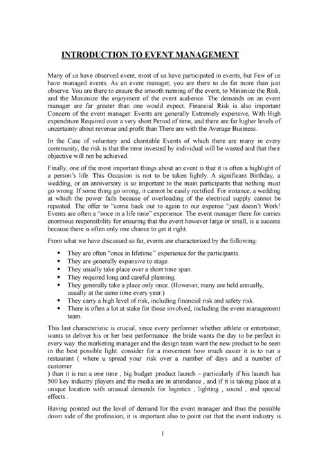 Event Management PART 2 - 1 INTRODUCTION TO EVENT MANAGEMENT Many of us ...