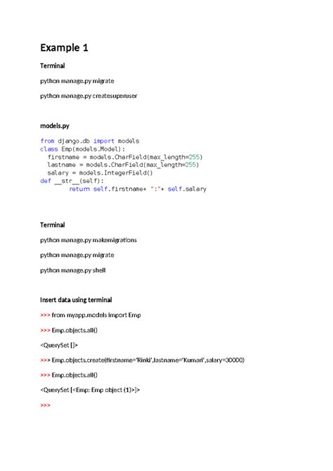 INT253 Lec 15 Models - awdawd - Example 1 Terminal python manage ...