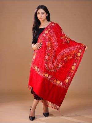Buy SWI STYLISH Women's Maroon Aari Embroidery Wool Stole Online