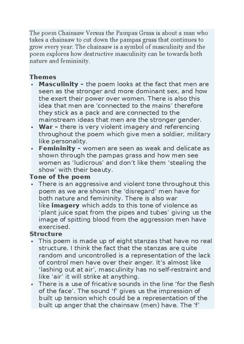 Chainsaw Analysis - The poem Chainsaw Versus the Pampas Grass is about ...