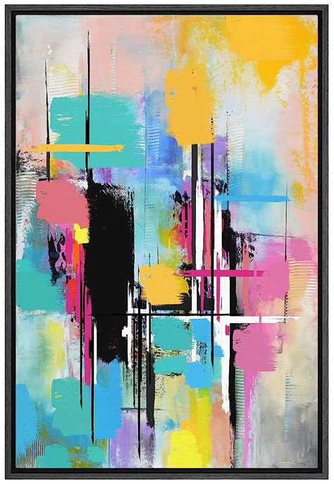 SIGNLEADER Framed Canvas Print Wall Art Neon Pink, Orange, Green, Blue ...