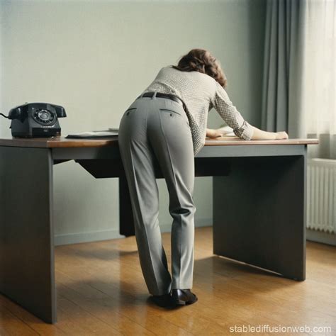Woman bending over desk, left view | Stable Diffusion Online