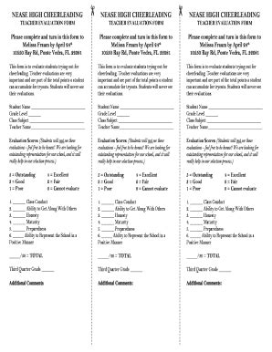 Fillable Online Teacher Recommendation Forms - Nease High School Cheer ...
