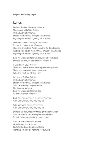 Songs by Bob Marley English - Songs by Bob Marley English Lyrics ...