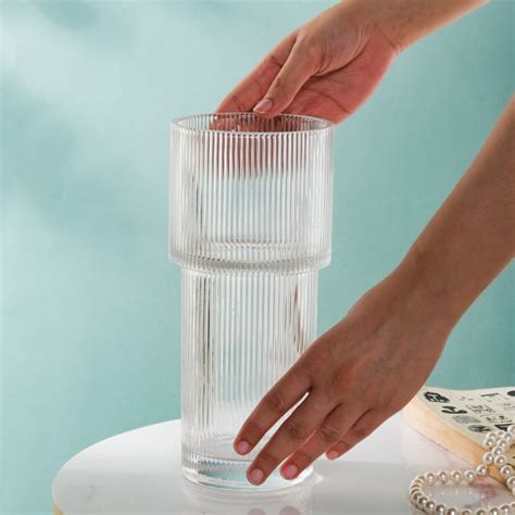 Contemporary Ribbed Textured Glass Flower Vase Online - Premium Vase ...