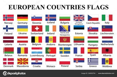European Countries Flags Countries Names Fourty European Countries Flags Names Stock Vector by ...