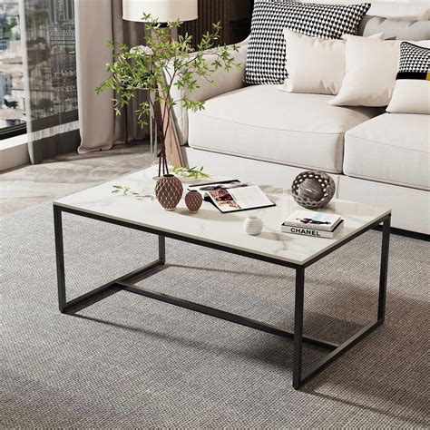 Oikiture White Coffee Table 120 x 57 x 35cm Living Room Wooden Table Office Side Table : Amazon ...