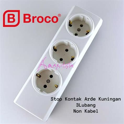 Jual Stop Kontak Arde Ext Kuningan 3 Lubang BROCO Tanpa Kabel 16A 250V ...
