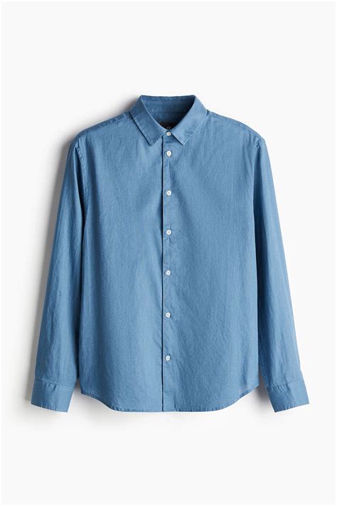 Regular Fit Linen-blend shirt - Blue - Men | H&M IN