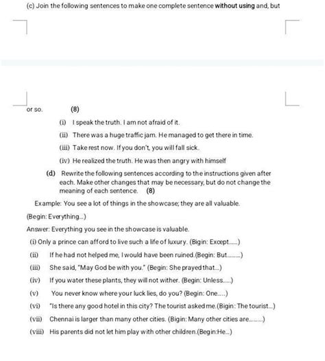 (c) Join the following sentences to make one complete sentence without us..