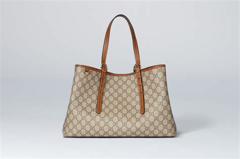 Borsa shopping Gucci Giglio misura grande in tessuto GG beige e marrone ...