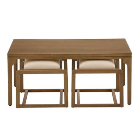 Adeline Nesting Coffee Table Set with 2 Pull Out Seats & Oak Finish