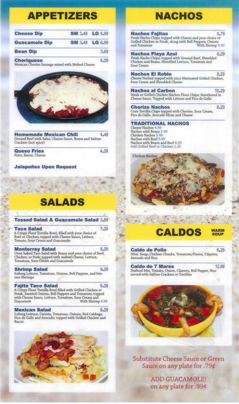 Playa Azul Authentic Mexican menu in Wichita, Kansas, USA