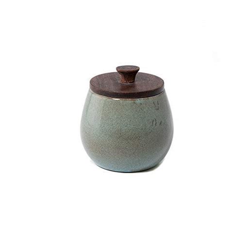 Buy Ellementry Aqua Rustic Ceramic Jar with Wooden Lid Online at Low ...