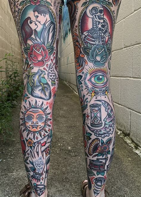 Pin by nina🧚🏼‍♀️ ️‍🔥♋️ on //tats\\ | Traditional tattoo leg sleeve, Leg ...