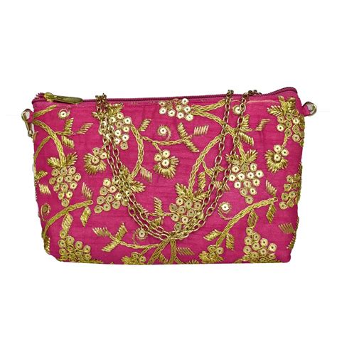 SMERA Traditional Golden Embroidery Sling Pouch (Pink) : Amazon.in: Fashion