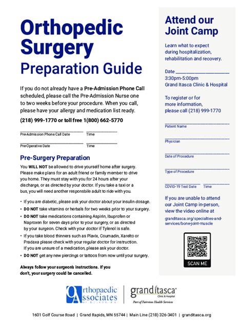Fillable Online Surgery Preparation Checklist & After Surgery Recovery ...