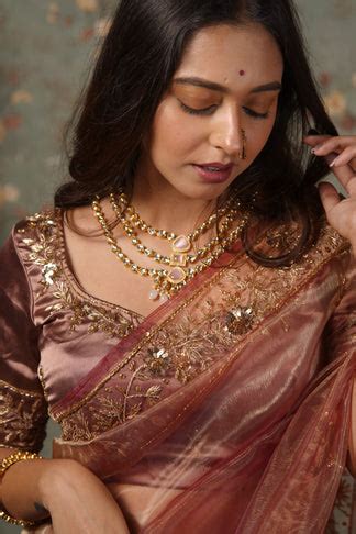 Rose Beige Glass Tissue Anaya Saree – kreationbykj