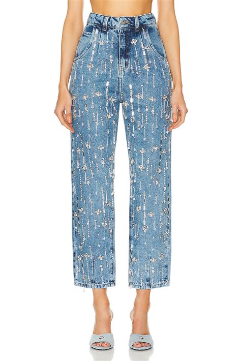 PatBO Rinestone Beaded Straight Leg in Denim | FWRD