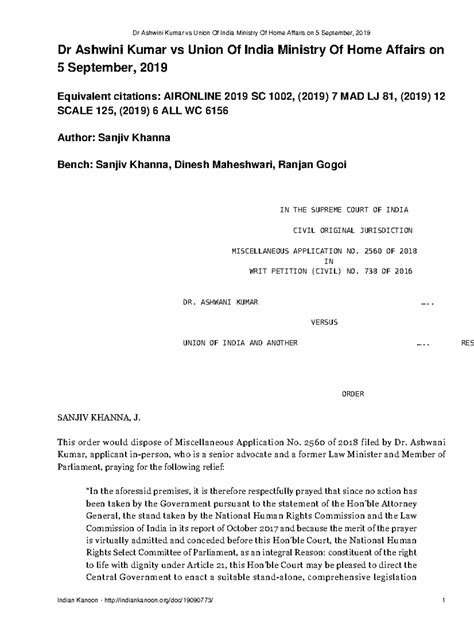 Dr Ashwani Kumar vs Union of India: Supreme Court Ruling on Custodial ...