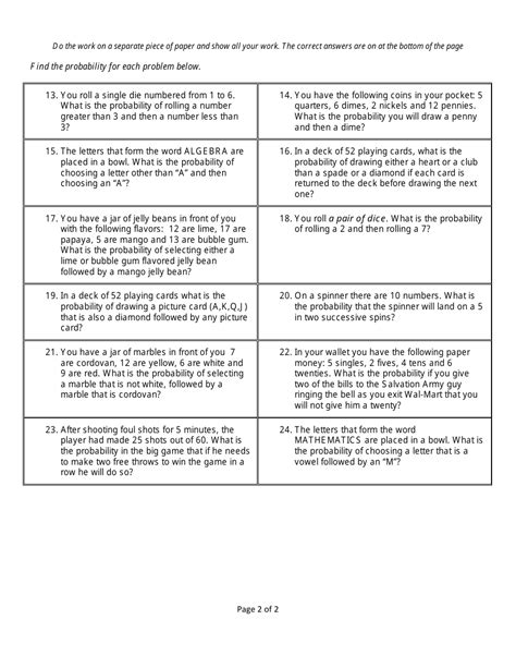 Image result for Compound Probability Worksheet for Beginners