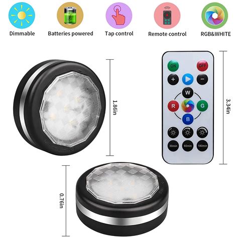AMERTEER Wireless Puck Lights Remote Cabinet Light Black LED Stick On Lights RGB Under Counter ...