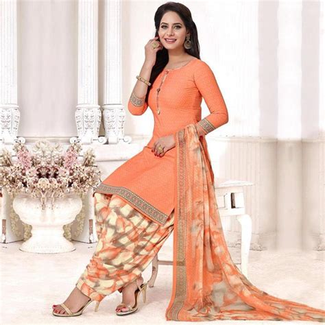 Light Peach And Lemon Yellow Printed Leon Patiala Dress Material Pack