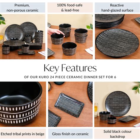 Kuro 24 Piece Ceramic Dinner Set For 6 Online - Premium Dinner Set ...