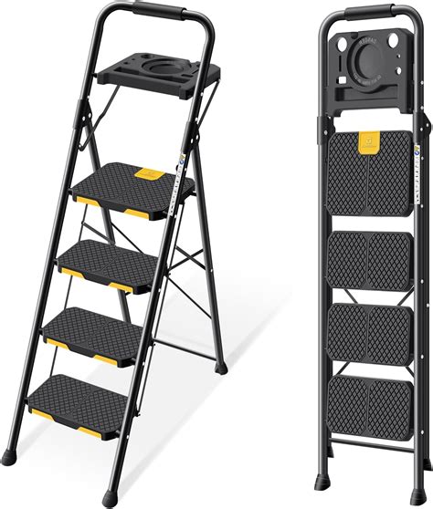 KINGRACK 5 Step Ladder with Tool Platform, Folding Step Stool with ...