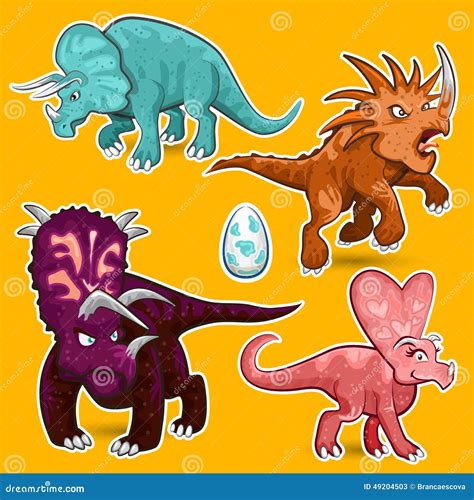 Triceratops Rhino Dinosaurs Sticker Collection Set Stock Vector ...