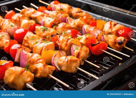 Chicken Skewers on a Grill Pan with Char Marks Stock Image - Image of ...