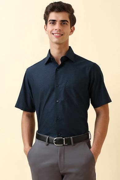 Buy Men Navy Print Half Sleeves Formal Shirt Online - 40020206 | Allen ...