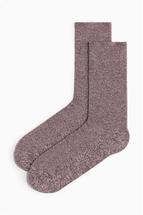Rib-knit socks - Dark red marl - Men | H&M IN