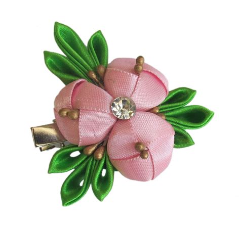 Gossar pink flower hair clip/ribbon hair clip for girls/kanzashi hair ...
