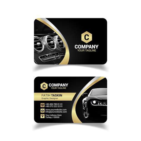 Modèle de carte de visite automobile détaillée or fond noir | Vecteur ...