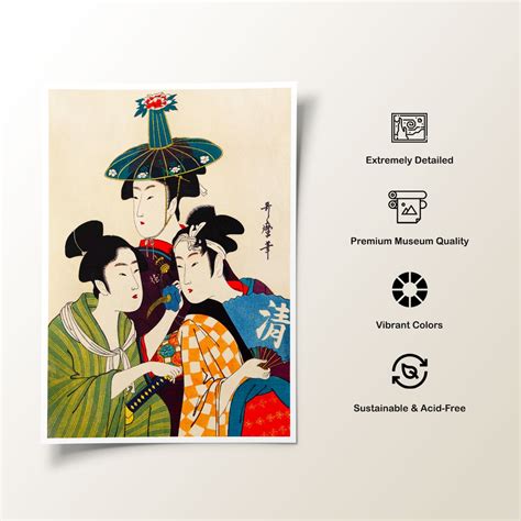 Three Young Men or Women by Utamaro Kitagawa: Buy Japanese Painting ...