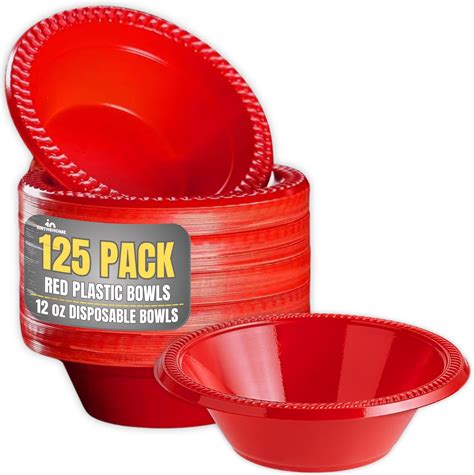 Amazon.com: 1InTheHome Red Plastic Bowls 12 Oz, Disposable Party Bowls ...
