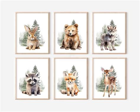 Amazon.com: Woodland Animal Nursery Wall Art Decor Set of 6 Baby Boys ...