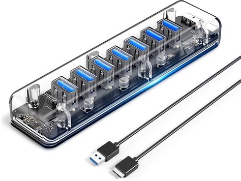 ORICO USB 3.0 Hub, 7 Ports USB3.0 Transparent Desktop HUB with Blue ...