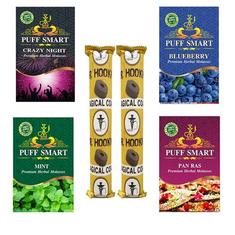 PUFF SMART Premium Herbal Flavor Pan Ras, Crazy Night, Blueberry, Mint ...