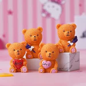 Buy eCraftIndia Set of 4 Cute Teddy Bears with Love Heart and Flowers ...